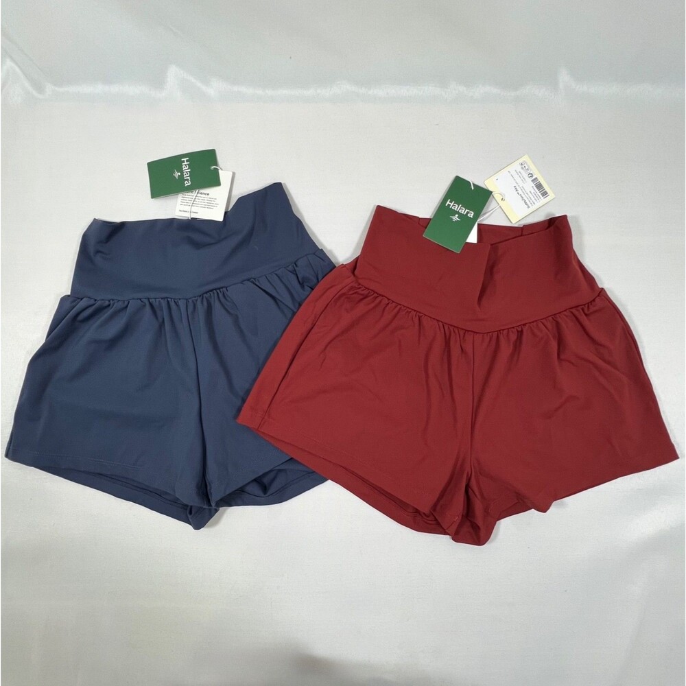 NWT Halara SoftlyZero Airy Blue/Red Small Athletic 2-in-1 Flowy Shorts Set of 2